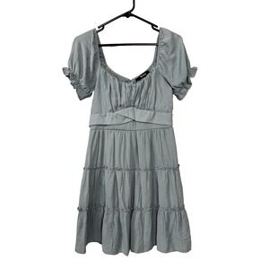 Trixxi Medium Dress Sage Green Milkmaid Peasant Babydoll Tiered Puff Cottage